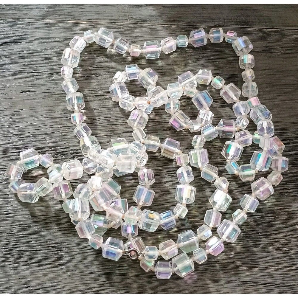 Art Deco Clear AB Crystal Long Heavy Vintage Necklace - Picture 2 of 7